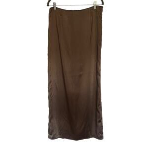 Motel Y2K Satin Maxi Slip Skirt Sz M Olive Indie Sleaze Bratz Neutral 1990s Goth
